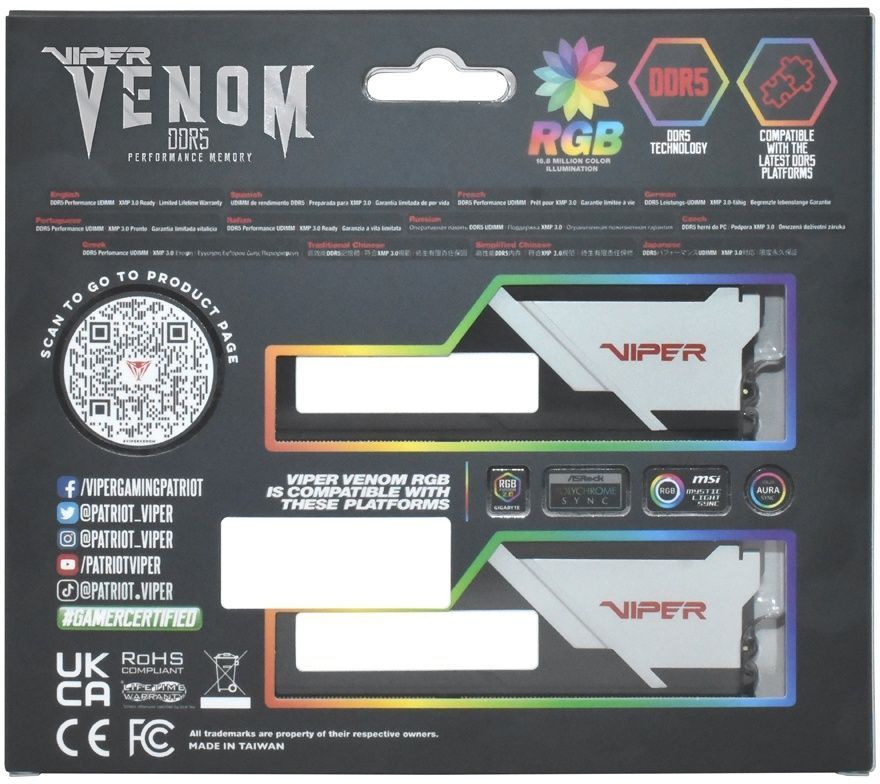 Модуль памяти DDR5 2x32GB/6000 Patriot Viper Venom RGB (PVVR564G600C36K) Patriot купить в Украине