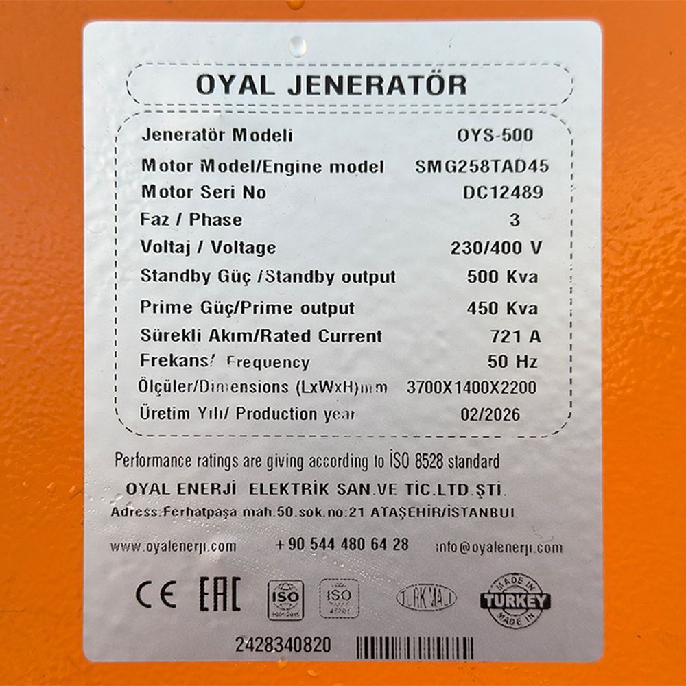 Генератор дизельный OYAL OYS-500 C-SDEC SD15G550D 500KVA / 400KW, Alternator OYL355S, расход 75% нагрузки - 73.5 Литров / Час, 230 / 400V, 50Hz (AVR+ATS), 4000x1500x2200mm, 4070 kg, 630L Uzman купити в Україні