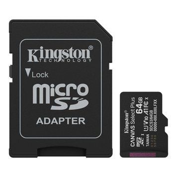 Карта пам&rsquo;яті MicroSDXC 64GB UHS-I Class 10 Kingston Canvas Select Plus R150MB/s + SD-адаптер (SDCS3/64GB) Kingston купити в Україні