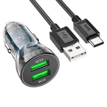Набор АЗУ 12-24V HOCO Z47+ кабель Type-C, 2xUSB 3.0, 2.4A, кабель 1м, Black, Box HOCO купить в Украине