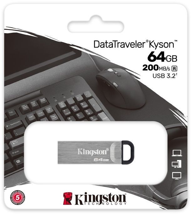 Флеш-накопичувач USB3.2 64GB Kingston DataTraveler Kyson Silver/Black (DTKN/64GB) Kingston купити в Україні