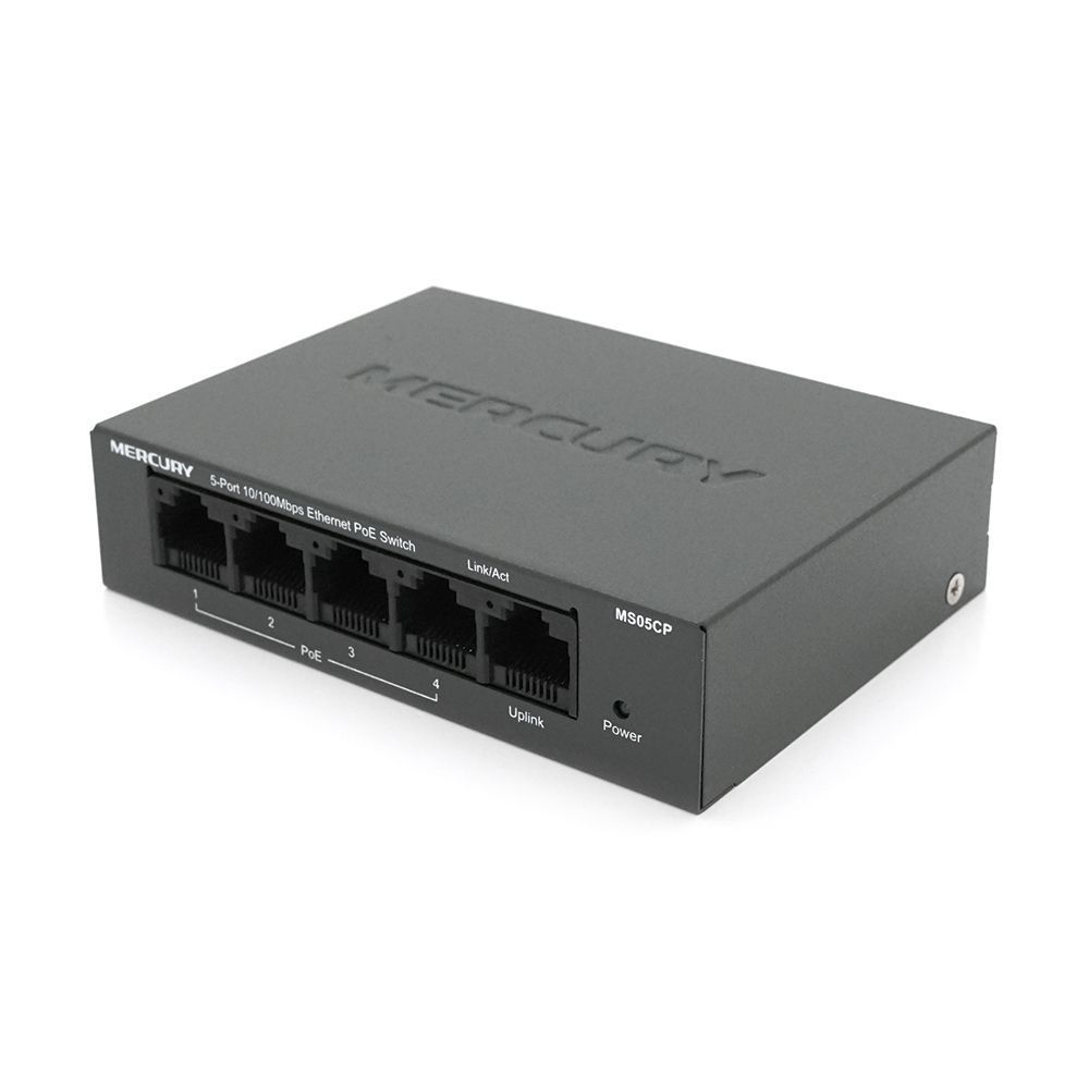 Комутатор POE 48V Mercury MS05CP 4 порти POE+1 порт Ethernet (Uplink ) 10 / 100 Мбіт / сек, БП в комплекті + перехідник MERCURY купити в Україні
