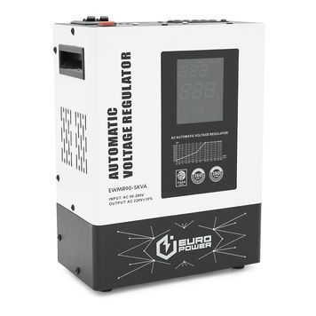 Стабилизатор напряжения релейный Europower EWMR90-5KVA LCD, 4000W, 30A, AC 95V-275V, 50Hz / 60Hz, aluninum, &le;50dB, 420x375x250mm, 9.5kg, Q1 EUROPOWER купить в Украине