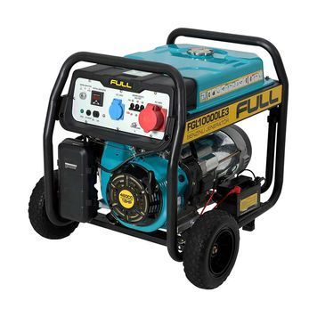 Генератор бензиновий FULL FGL10000LE3, 3-фазний 380 / 220V, 50Hz, 10kVA / 8kW, бак 28 л, витрата 3 л / год, пуск: ручний / стартер (без АКБ), 720x530x610 мм, 87 кг FULL купити в Україні