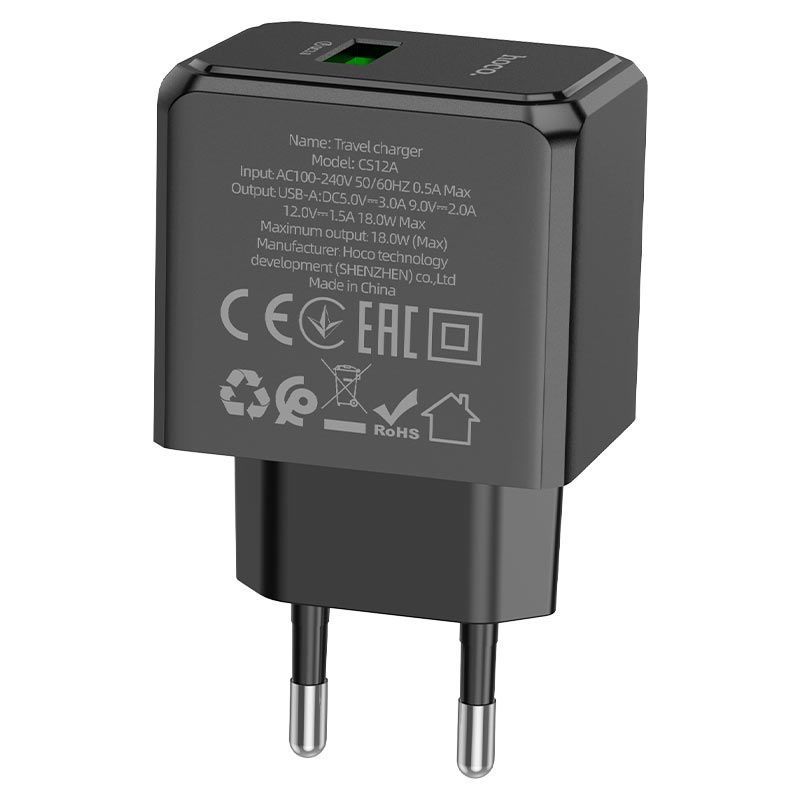 СЗУ 110-240V HOCO CS12A 1xUSB, 18W, Black, Blister HOCO купити в Україні
