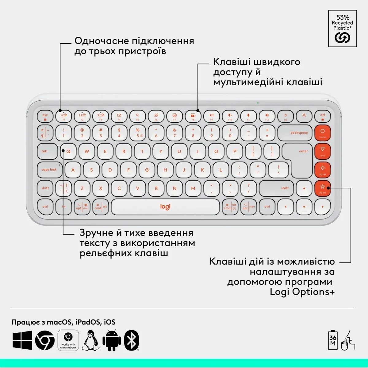 Комплект клавіатура та мишка Logitech POP Icon Combo Bluetooth UA Off-White (920-013141) Logitech купити в Україні