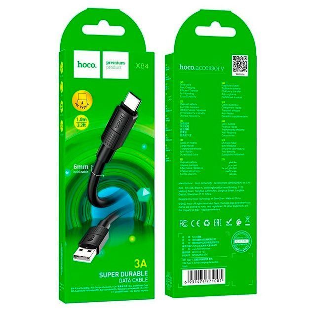 Кабель Hoco X84, Type-C-USB, 2.4A, Black, длина 1м, BOX HOCO купить в Украине