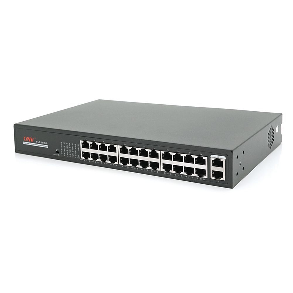 24х портовий PoE комутатор ONV-H1024PLS 24 порти РоЕ 100 Мбіт + 2 Uplink 1000 Мбіт, до 250м, IEEE802.3af / at, загальна потужність 250Вт ONV купити в Україні