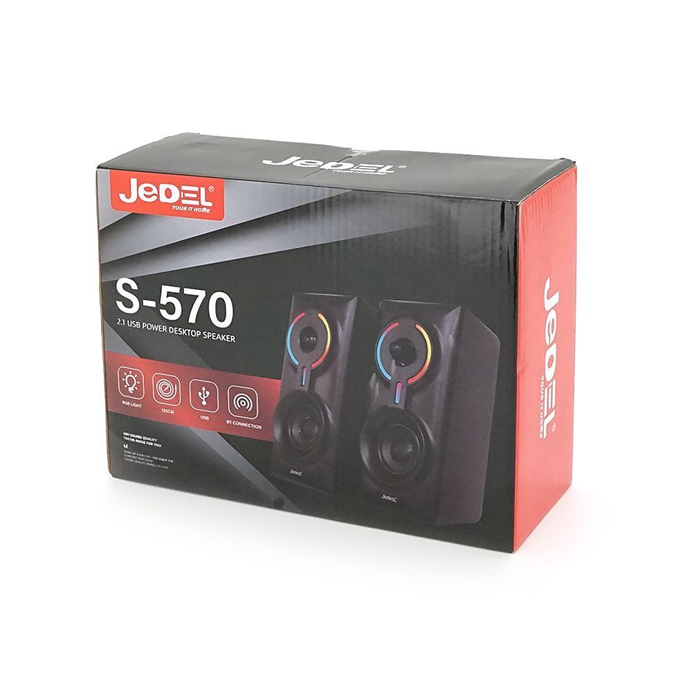 Колонки 2.0 JEDEL S-570 USB+3.5mm+Bluetooth, 2x3W, 30Hz-16KHz, з LED підсвічуванням, 180х95х90 мм, Black, BOX JEDEL купити в Україні