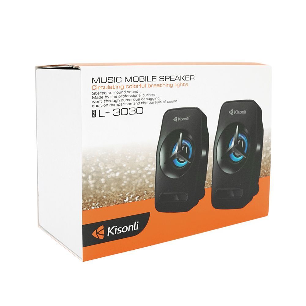Колонки 2.0 Kisonli L-3030 для ПК та ноутбука, USB + 3.5mm, 2x3W, 20Hz-20KHz, 20X11X13mm, black KISONLI купити в Україні