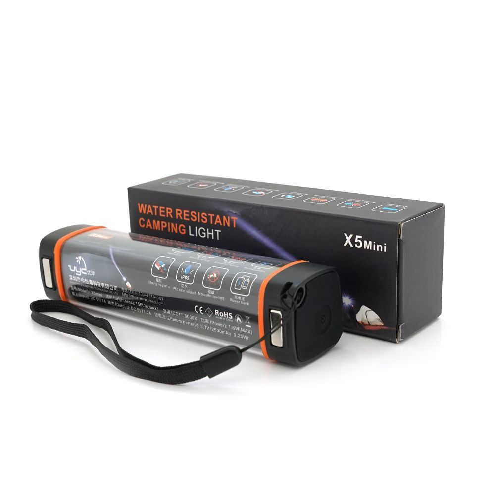 Лампа для кемпинга Uyled UY-X5mini, 4+1 режим, магнит, корпус- пластик, водостойкий, ip65, встроенный аккумулятор 2500mAh, USB кабель, 6000K, BOX Voltronic купить в Украине