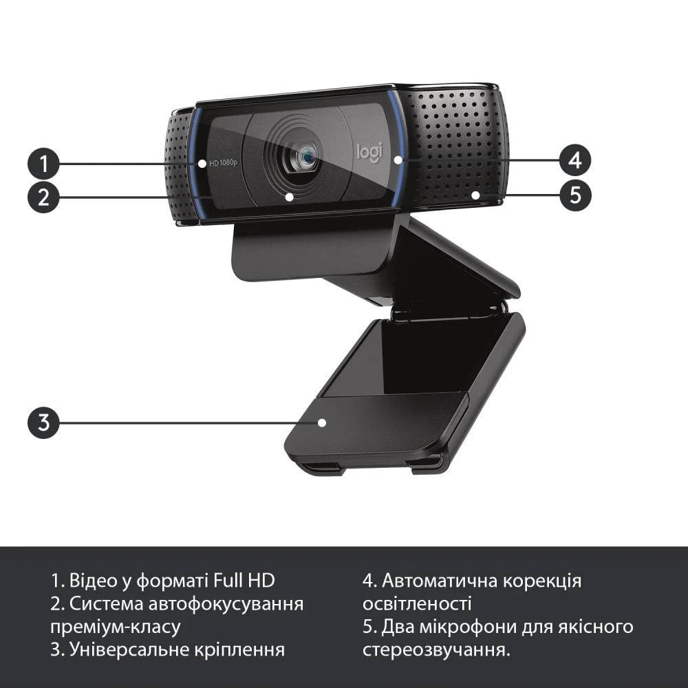 Веб-камера Logitech C920 HD Pro (960-001055) з мікрофоном Logitech купити в Україні