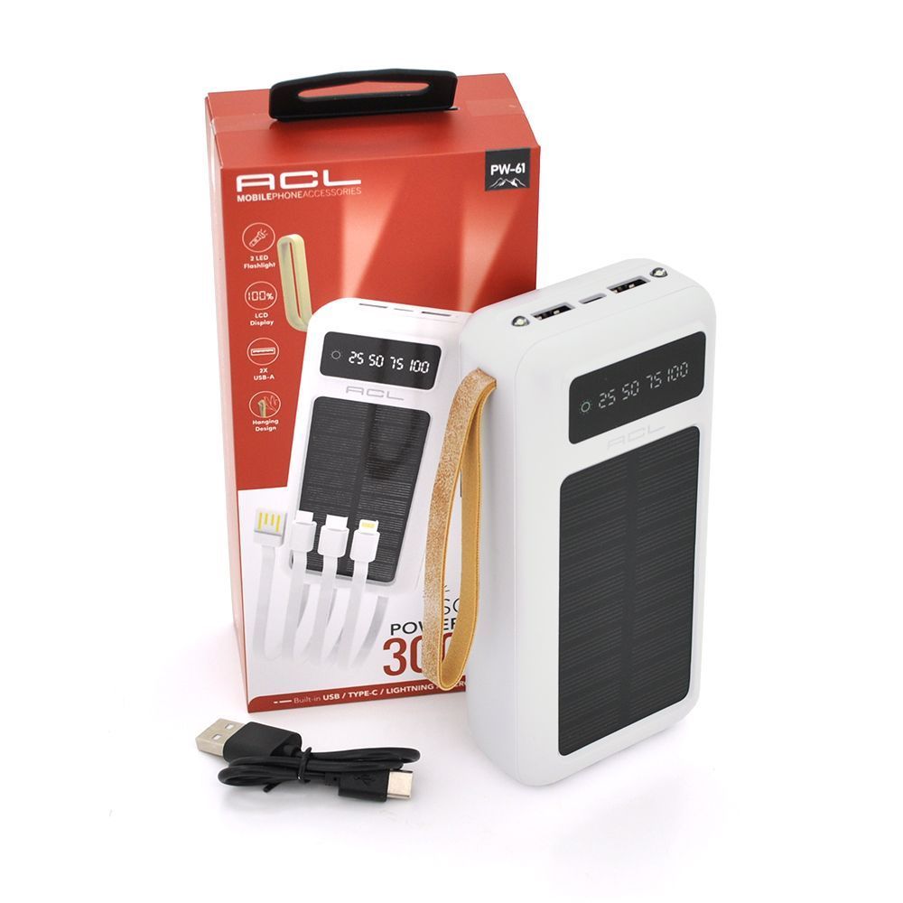 Powerbank ACL PW-61 30000mAh, SOLAR, Type-C / Lighting / Micro / USB, WHITE, Box ACL купити в Україні