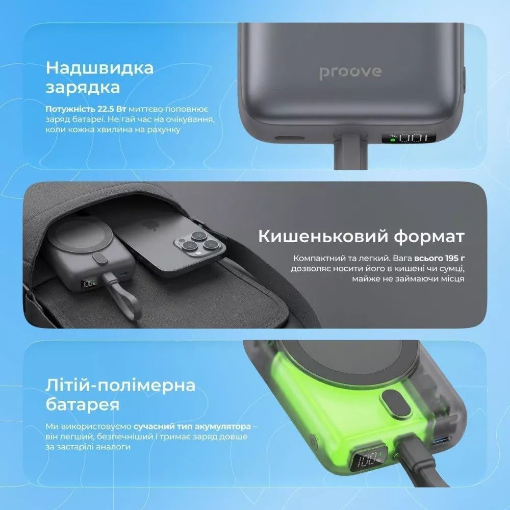 Універсальна мобільна батарея Proove Neutron 22.5W 10000mAh Silver/White (PBNE22022206) Proove купити в Україні