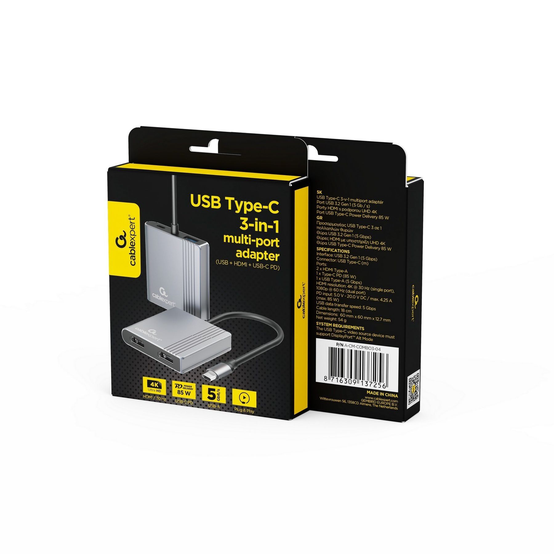 Док-станція Cablexpert USB-C 3-в-1 (A-CM-COMBO3-04) Cablexpert купити в Україні