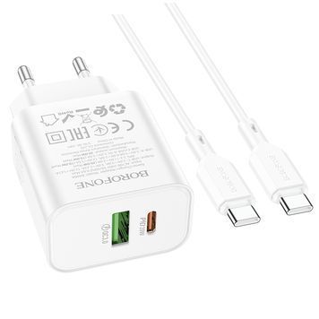 Набор BOROFONE BA88A СЗУ USB+Type-C+ кабель Type-C, PD20W+Q3.0, 1м, White, Blister Borofone купить в Украине