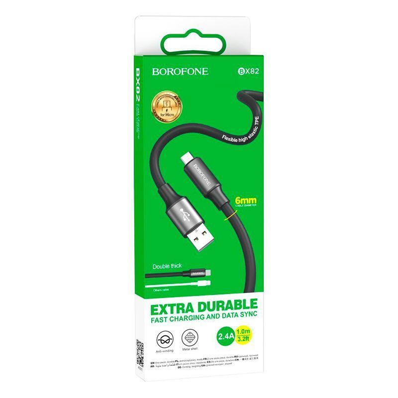 Кабель Borofone BX82, USB-Micro, 2.4A, довжина 1м, Black, BOX Borofone купити в Україні