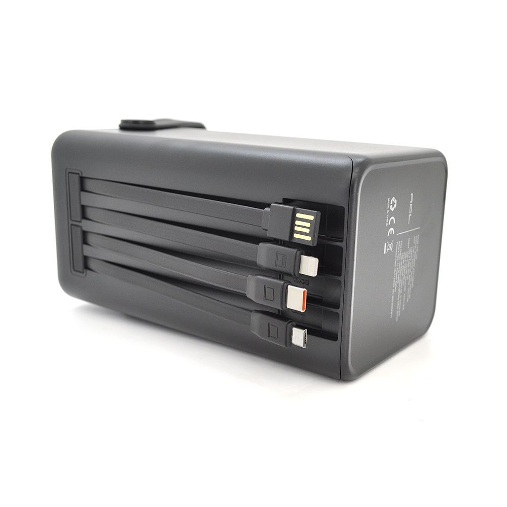 Powerbank ACL PW-152 80000mAh, 22.5W, 2xUSB, 4 кабеля(USB / Micro / Type-C / Lighting), Фонарь, 1.4кг, Black, Box ACL купить в Украине
