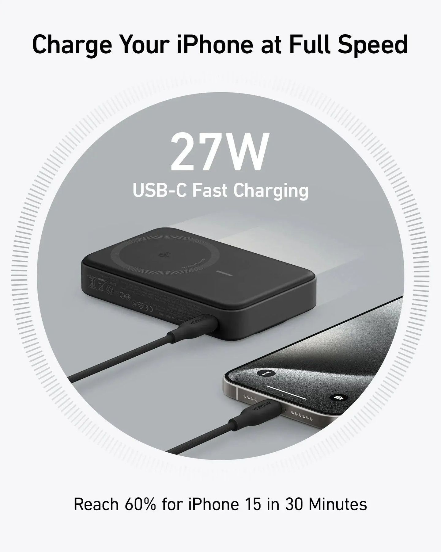 Универсальная мобильная батарея Anker MagGo 10000mAh 27W Black (A1654G11) Anker купить в Украине