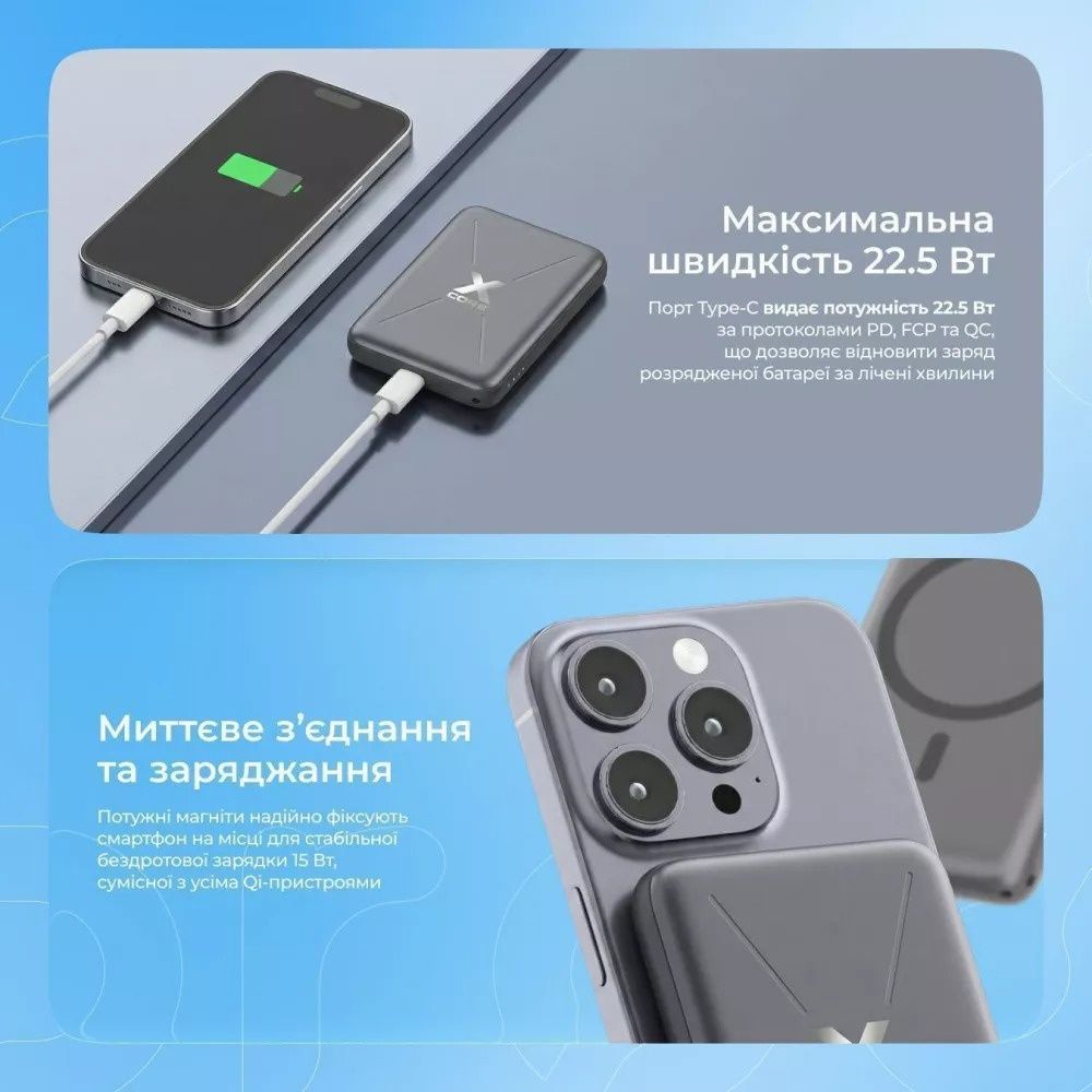Універсальна мобільна батарея Proove X-Core 22.5W 10000mAh Gray (PNXC22010003) Proove купити в Україні