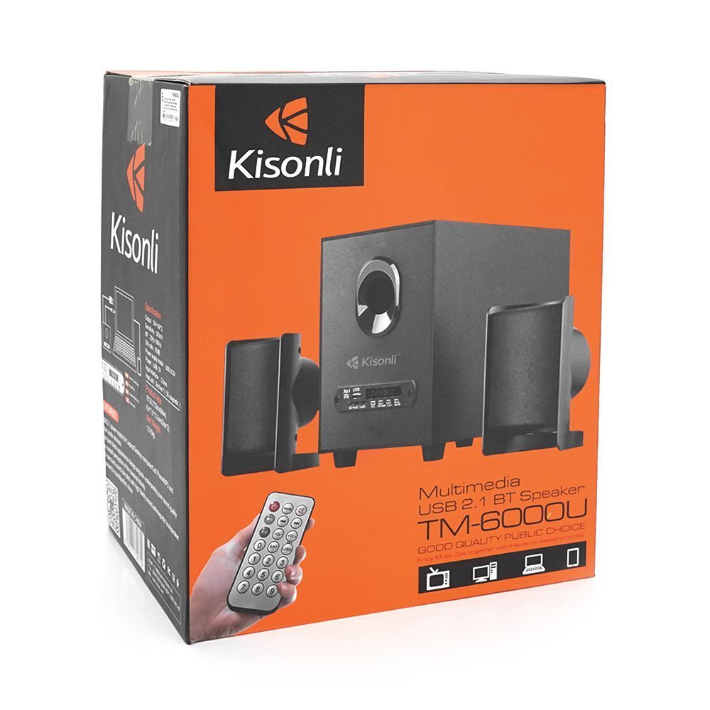 Колонки Kisonli TM-1000U, 5W+2x3W, USB / TF / BT / FM / AUX / LED light, із сабвуфером, DC: 5V, Black, BOX, Q8 KISONLI купити в Україні