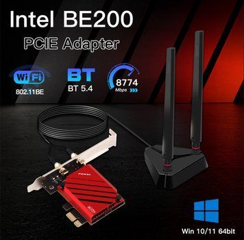 Беспроводной адаптер Fenvi FV-BE8800Pro Wi-Fi 7, Bluetooth 5.4 Gaming Tri Band 2.4G/5G/6GHz Fenvi купить в Украине