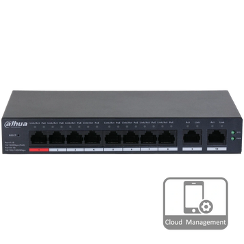 8-портовий керований PoE комутатор DH-CS4010-8ET-110 з 8 портами POE 100Мбіт + 2 порти UP-Link 1000Мбіт, 190x106x30 мм DAHUA купити в Україні