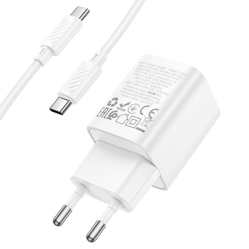 Набір BOROFONE C149A СЗУ+ кабель Type-C / Type-C, 1xUSB-C+1xUSB, PD30W+QC3.0, кабель 1м, White, Box Borofone купити в Україні