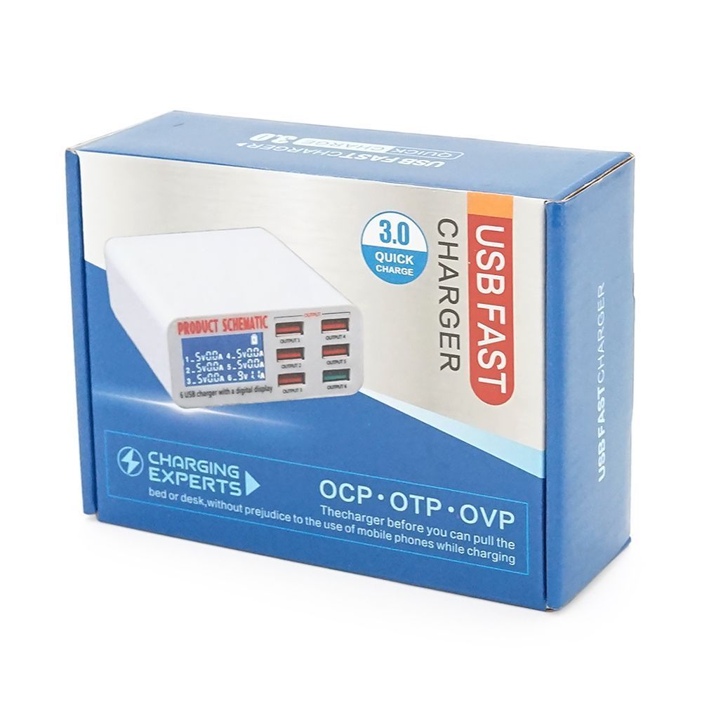 Зарядна станція з цифровою індикацією Schematic FC-36, 6*QC3.-5В 8А, 220V / 40W.155*115*55mm Voltronic купити в Україні