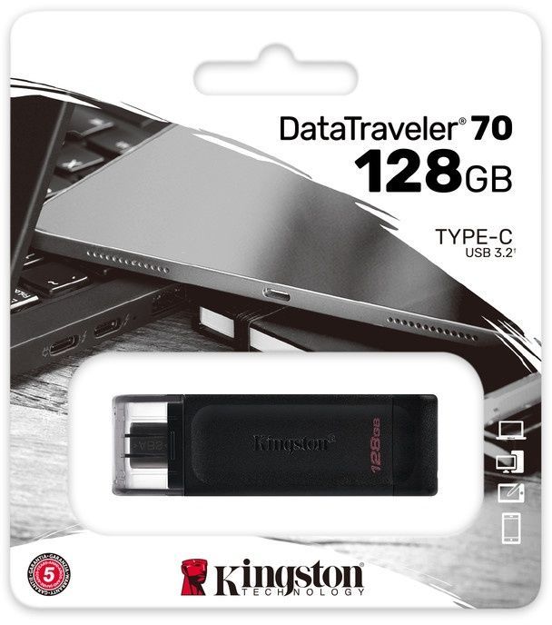 Флеш-накопичувач USB3.2 128GB Type-C Kingston DataTraveler 70 Black (DT70/128GB) Kingston купити в Україні