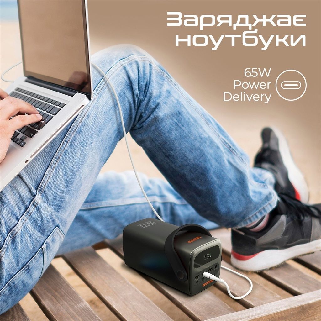 Універсальна мобільна батарея Techno 80000mAh PD 65W QC 3.0 Black (powerbank-80) Techno купити в Україні