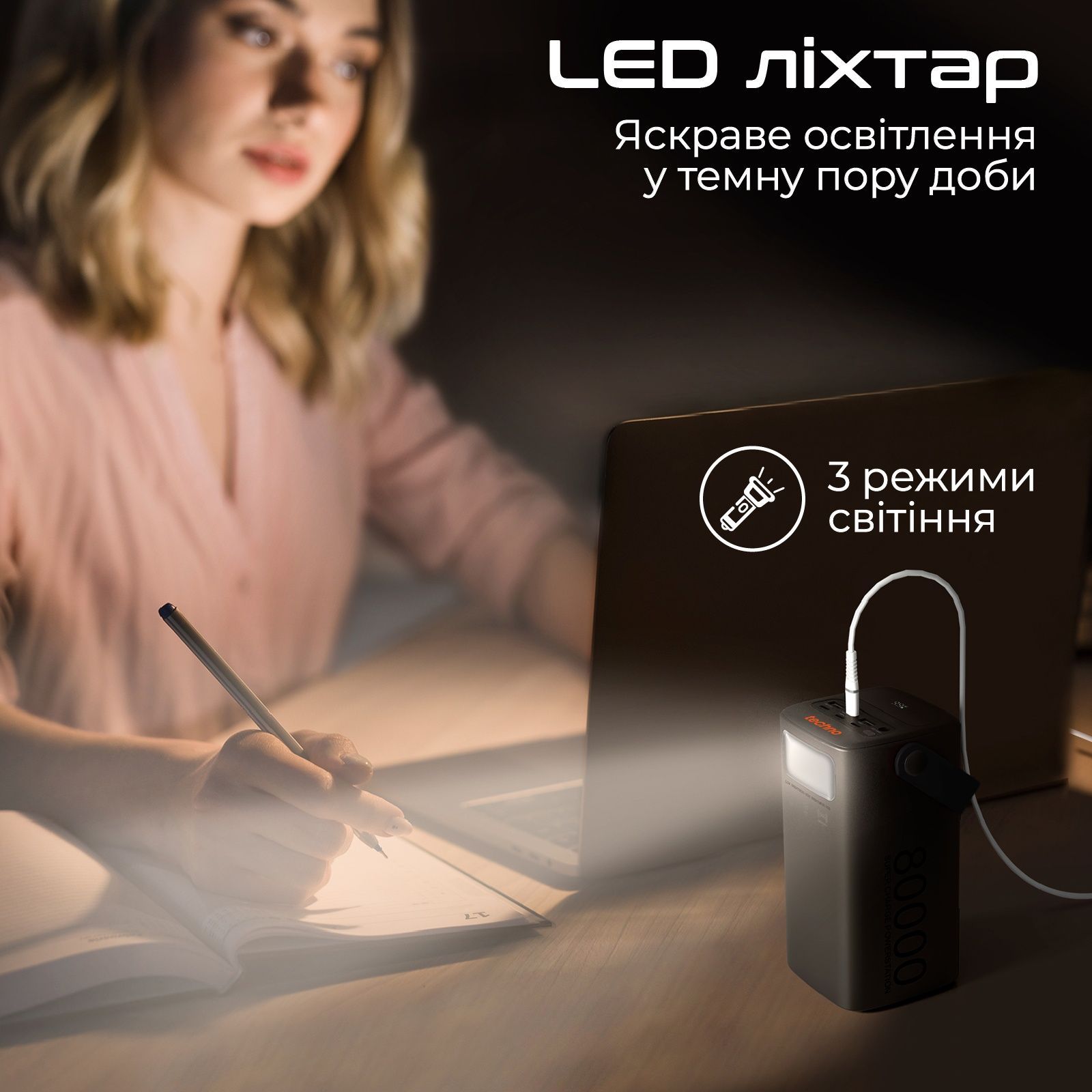 Універсальна мобільна батарея Techno 80000mAh PD 65W QC 3.0 Black (powerbank-80) Techno купити в Україні