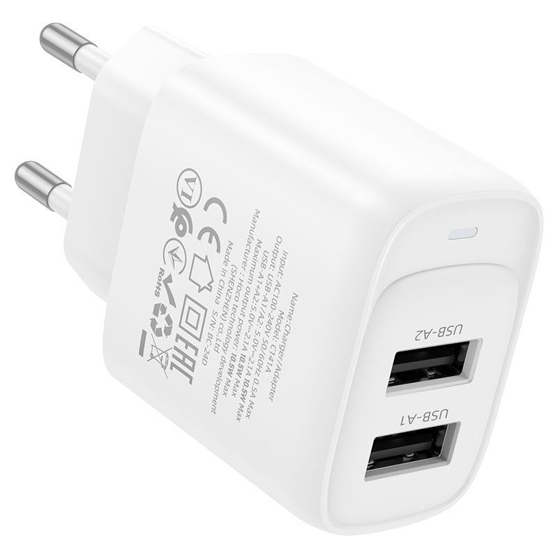 СЗУ 110-240V HOCO C141A 2xUSB, 10.5W, White, Box HOCO купить в Украине