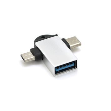 Переходник VEGGIEG TC-114 USB3.0(AF) OTG => microUSB(M) + Type-C(M), Silver, Пакет VEGGIEG купить в Украине