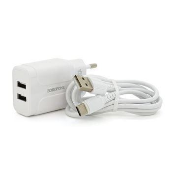 Набор BOROFONE BA37A СЗУ 2xUSB+ кабель Type-C, 2.4A, 1м, White, Box Borofone купить в Украине