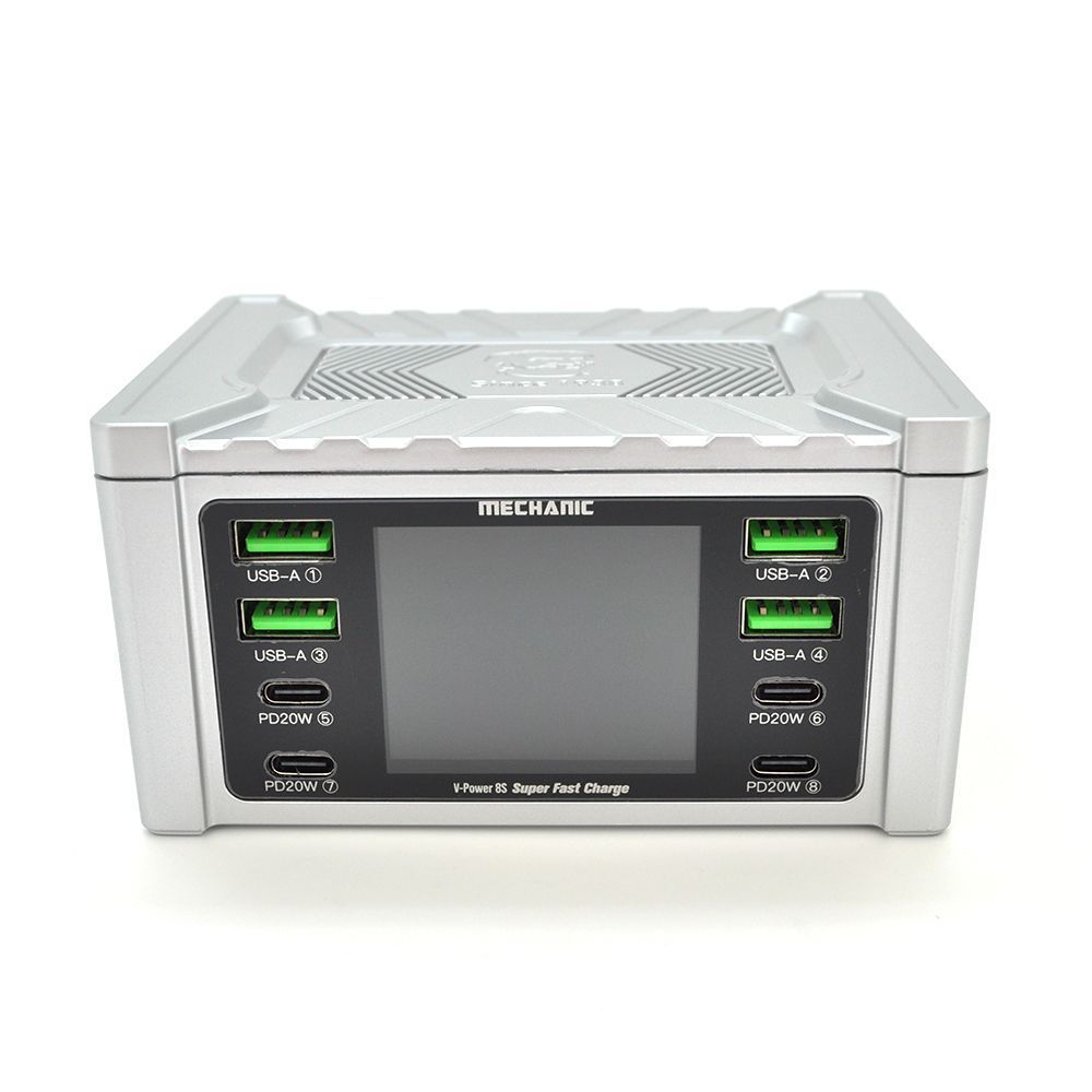 Зарядна станція з цифровою індикацією MECHANIC V-Power 8S, 4*USB-A, 4*PD3.1-5В3А,9В2.22A,12В1.67А, 220V / 115W.114*60*84mm MECHANIC купити в Україні