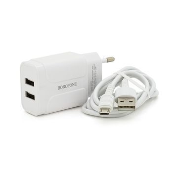 Набор BOROFONE BA37A СЗУ 2xUSB+ кабель Micro, 2.4A, 1м, White, Box Borofone купить в Украине