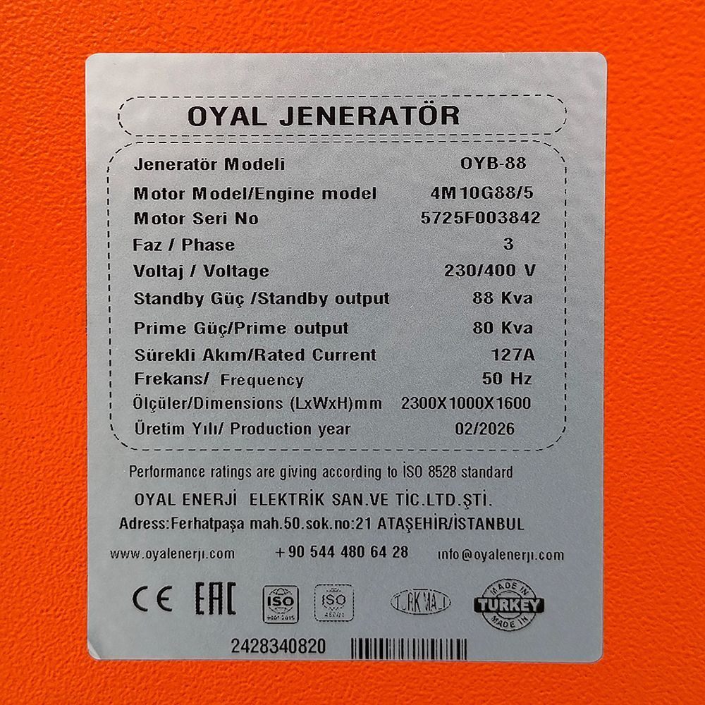 Генератор дизельный OYAL OYB-88 BAUDOUIN 4M10G70-5 88KVA / 70KW, Alternator OYL225FS, расход 75% нагрузки - 13.5 Литров / Час, 230 / 400V, 50Hz (AVR+ATS), 2 OYAL купить в Украине