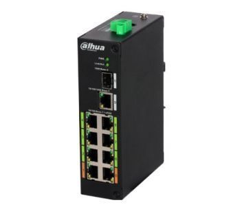 Комутатор POE DH-LR2110-8ET-120 48V з 8 портами POE 100Мбит + 1 порт UP-Link 1000Мбіт + 1 порт SFP, корпус - метал, Black DAHUA купити в Україні